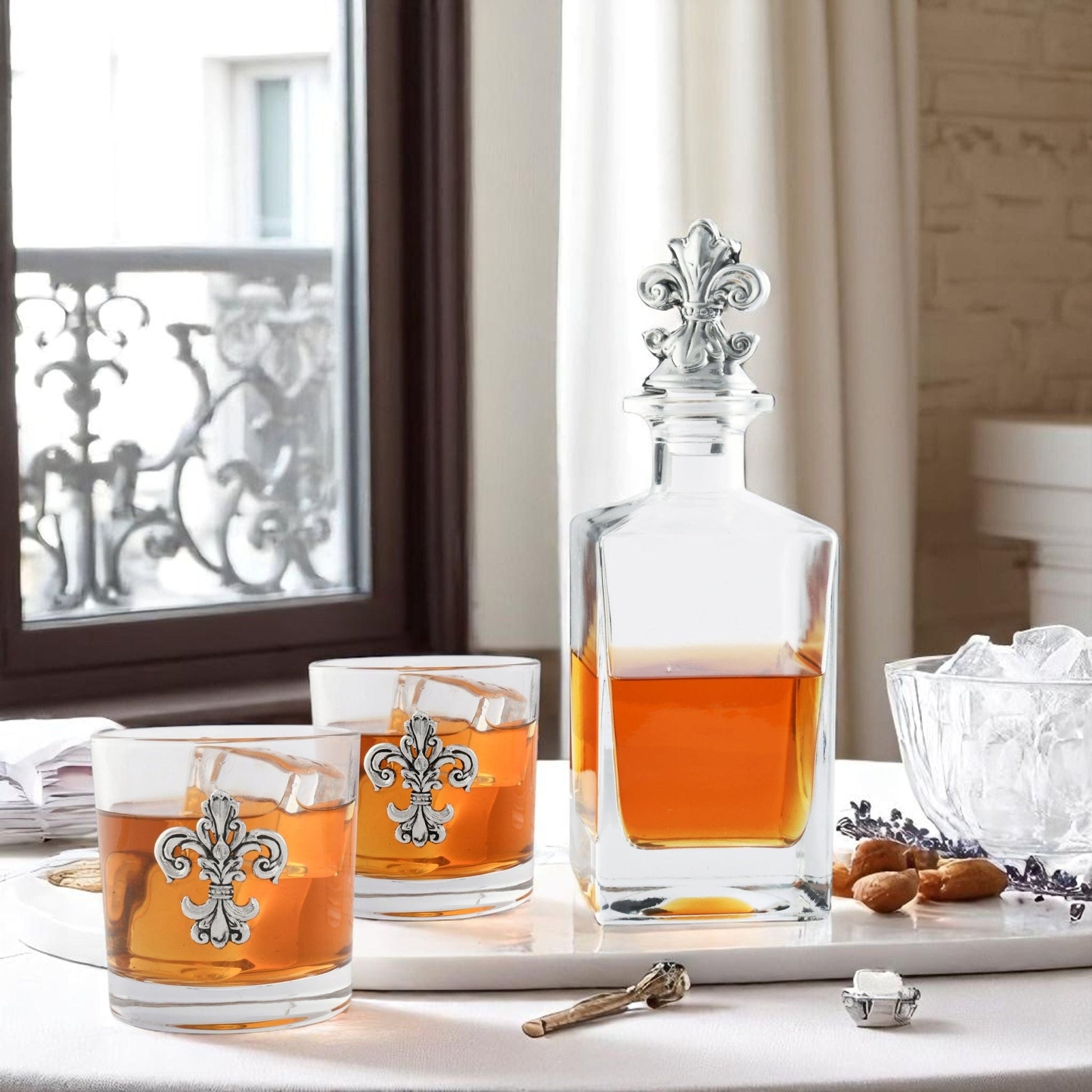 Fleur - de - lis Decanter Set with Glasses - themonogram manor 