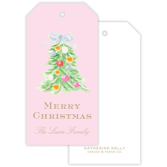 oh, christmas tree pink personalized gift tag - themonogram manor 