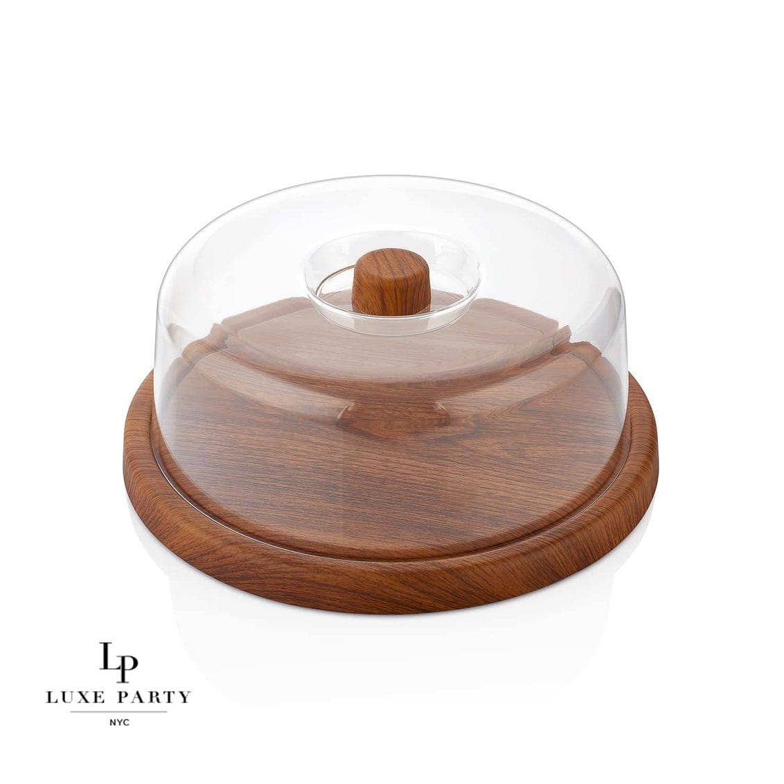 Round 12" Mahogany Heavy Plastic Serving Tray with Plastic Cover | 12" x4" - themonogram manor 