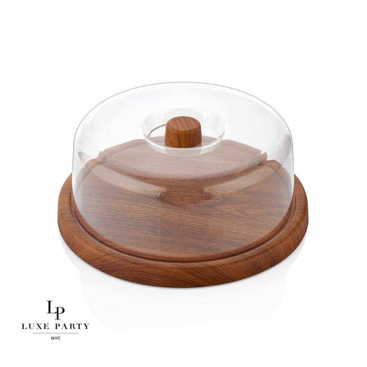 Round 12" Mahogany Heavy Plastic Serving Tray with Plastic Cover | 12" x4" - themonogram manor 
