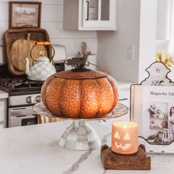 Indoor/Outdoor Metal Pumpkin with Lid - themonogram manor 