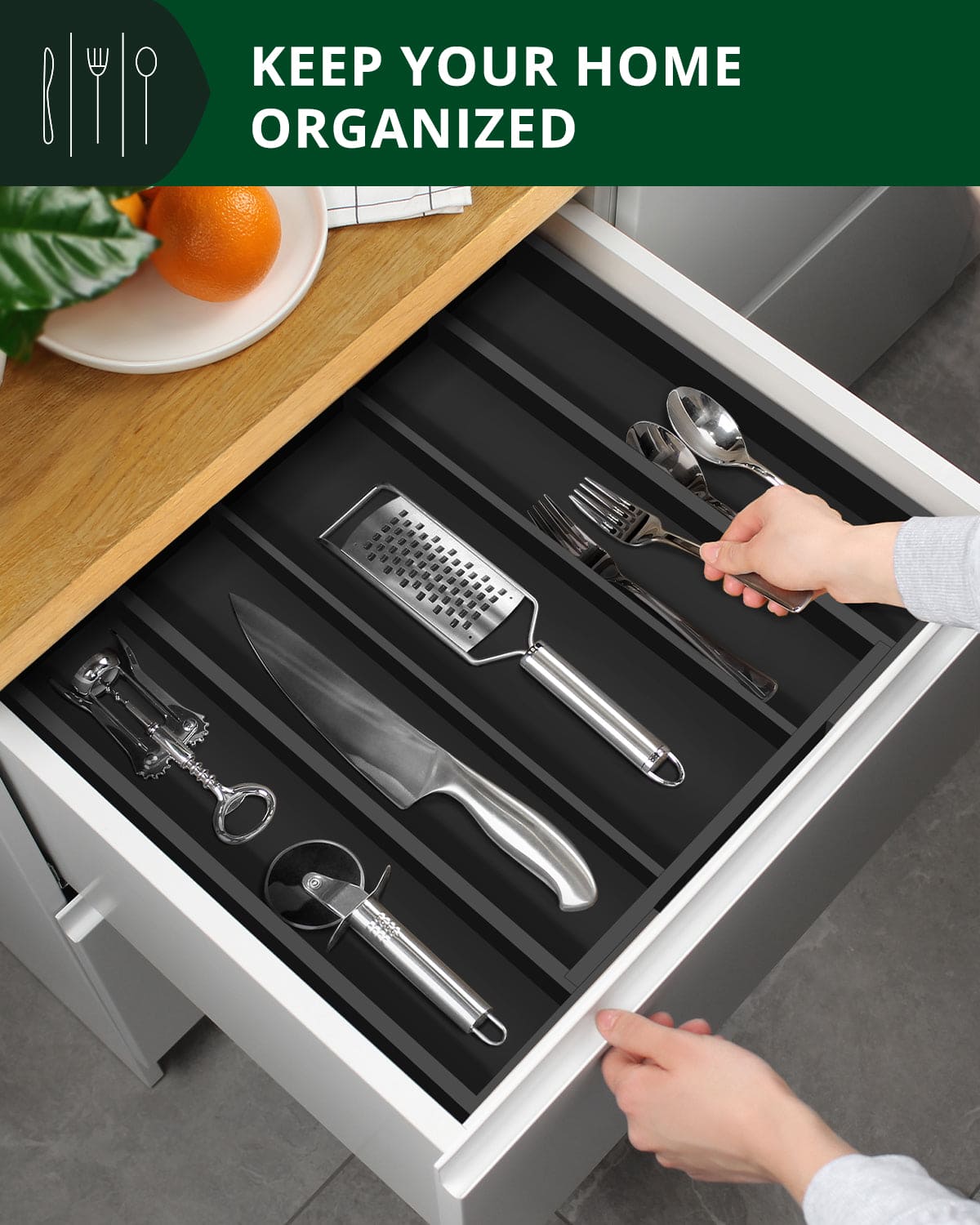 Utensil Drawer Organizer, Black (5 Slots) - themonogram manor 