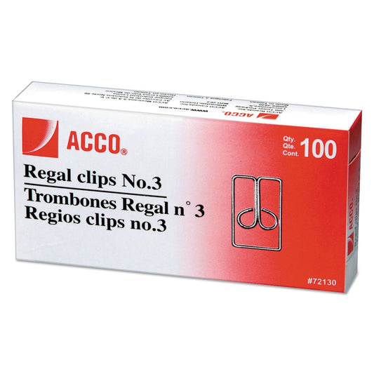 ACCO Regal Clips, 3, Smooth, Silver, 100/Box - themonogram manor 