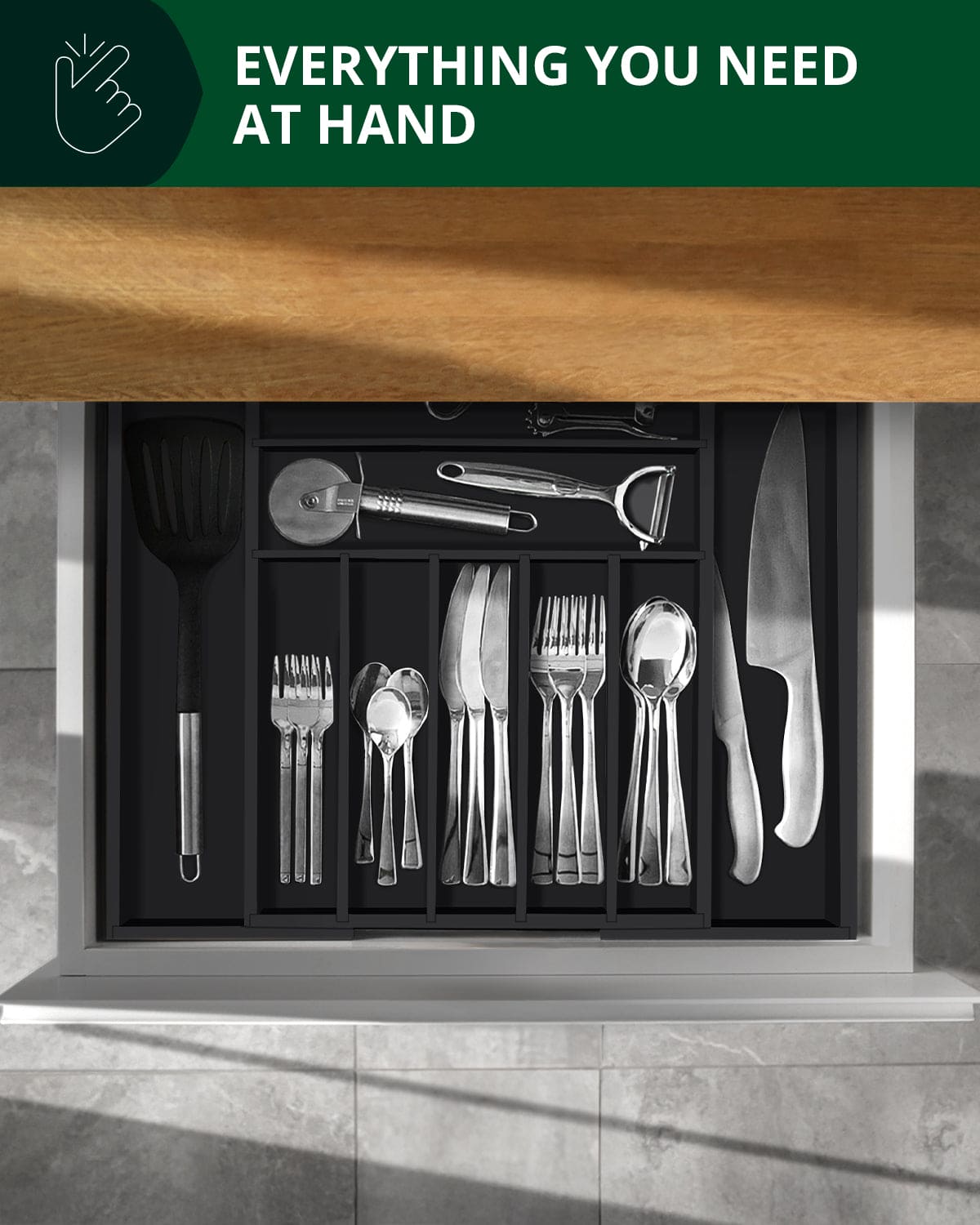Silverware Drawer Organizer, Black (9 Slots) - themonogram manor 