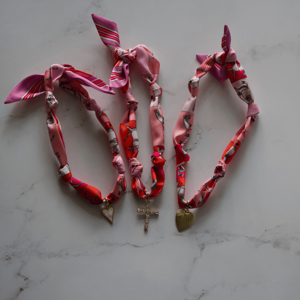 Scarf Necklace ~ Pink Horse Pattern - themonogram manor 