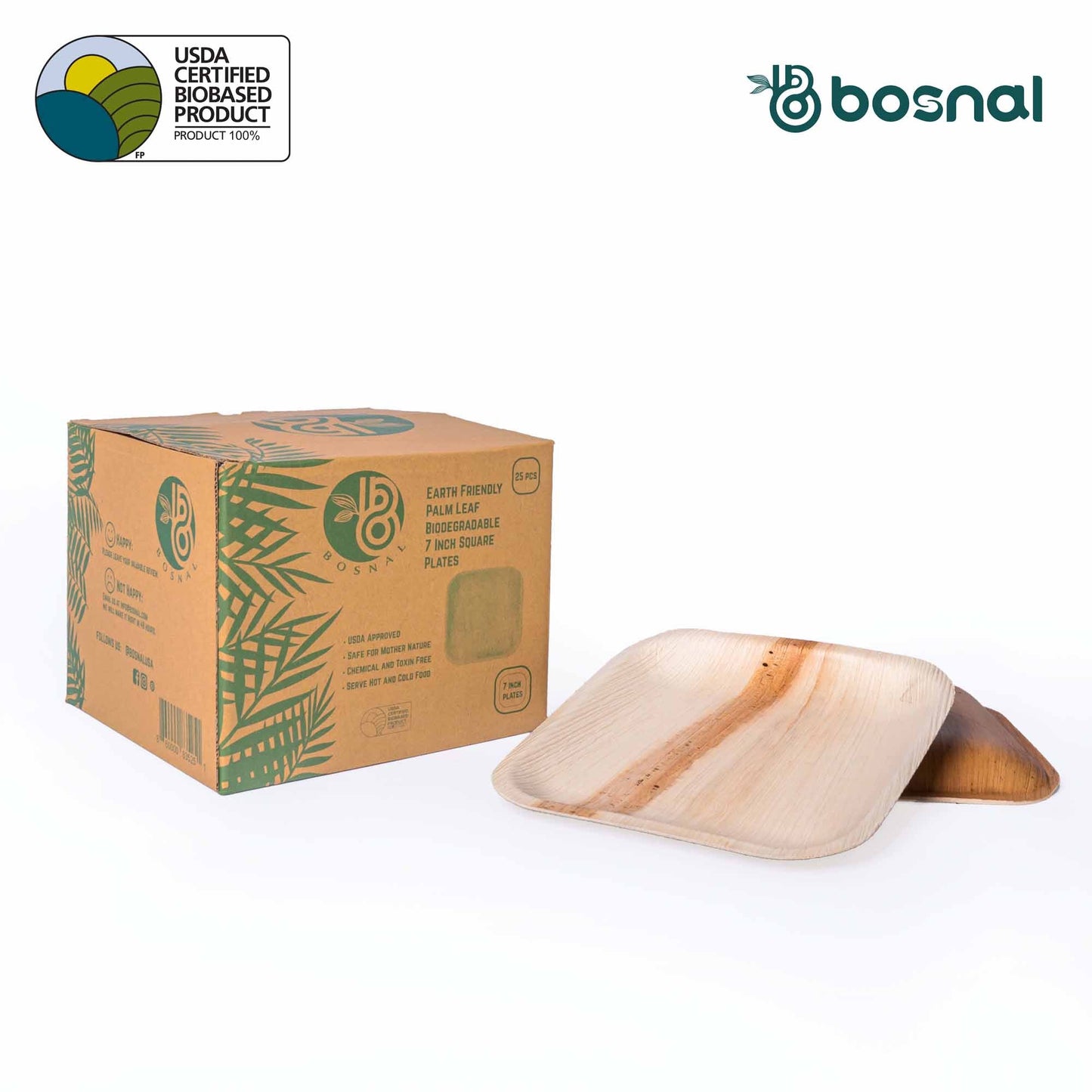 Bosnal - Palm Leaf Biodegradable Plates; 7 inch, Square - themonogram manor 