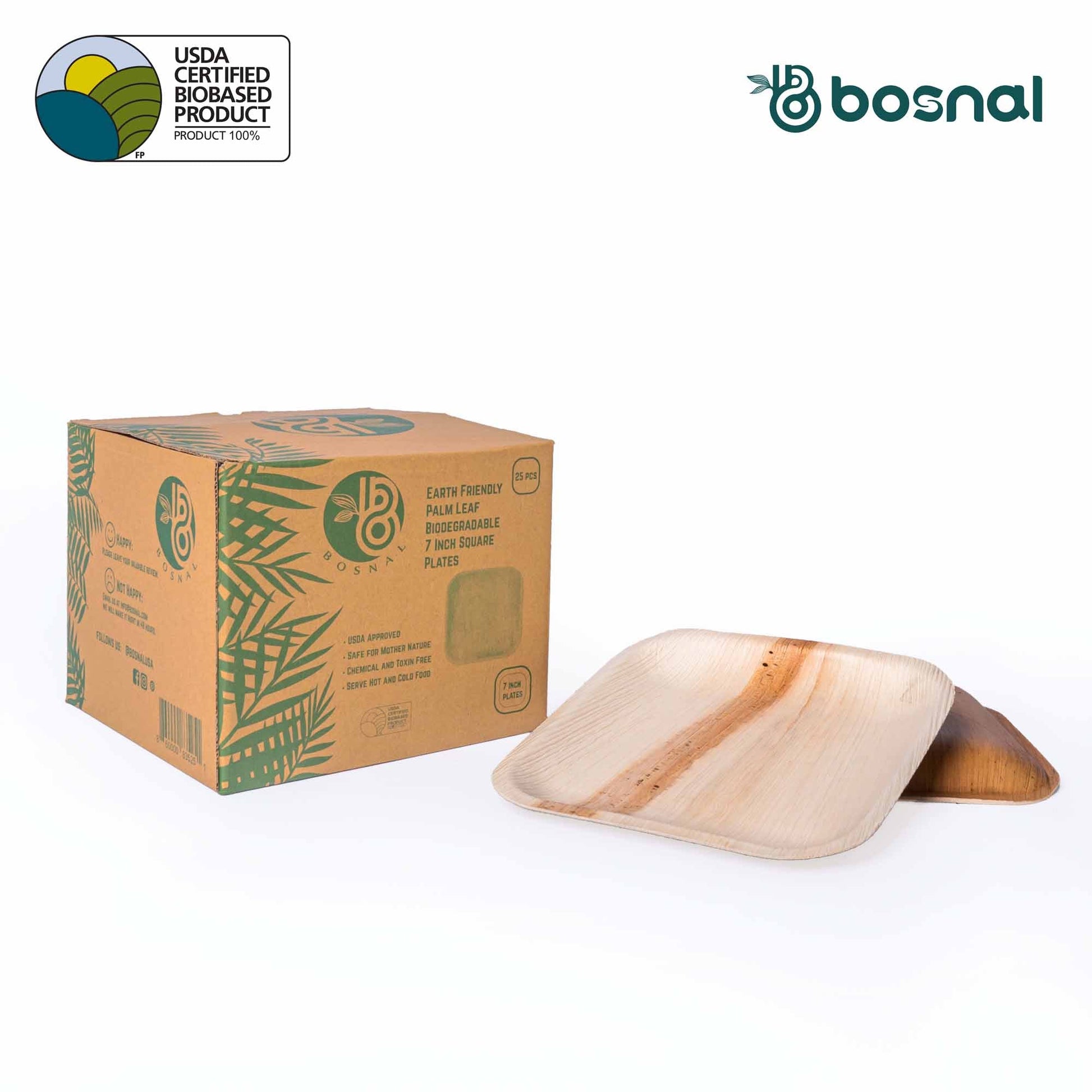 Bosnal - Palm Leaf Biodegradable Plates; 7 inch, Square - themonogram manor 