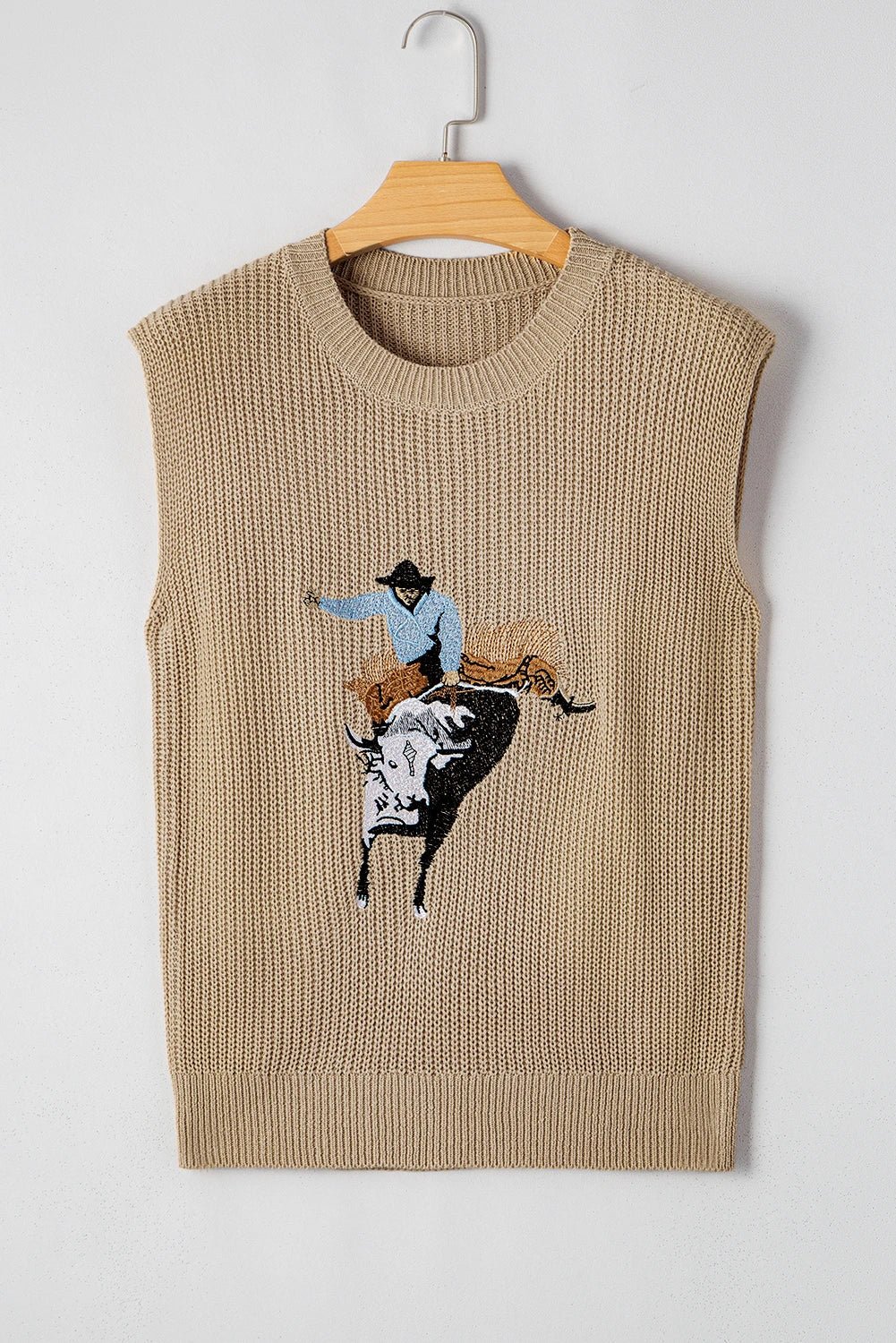 Western Cowboy Embroidered Round Neck Sleeveless Sweater - themonogram manor 