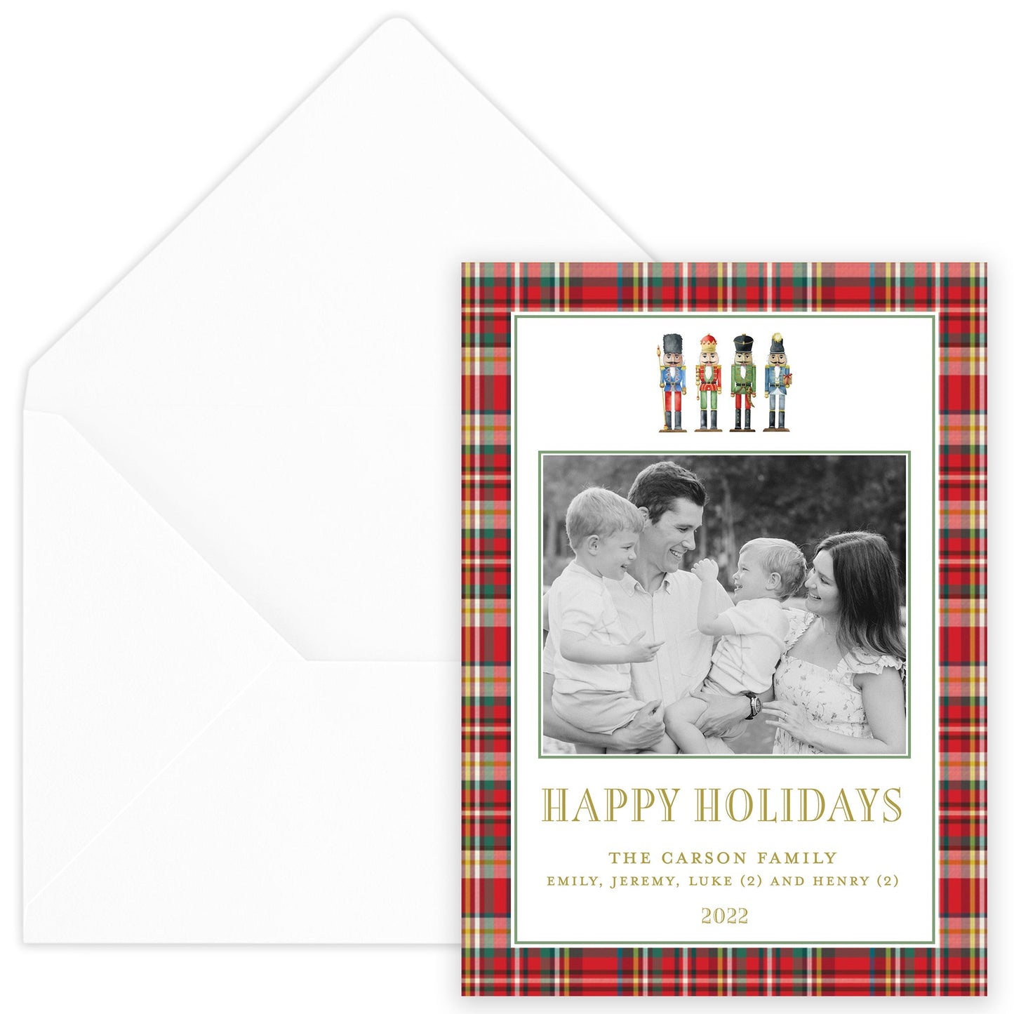 nutcracker plaid border portrait christmas card - themonogram manor 