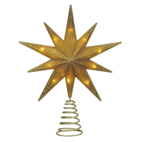 12" Lit Gold Glitter Star Tree Topper - themonogram manor 