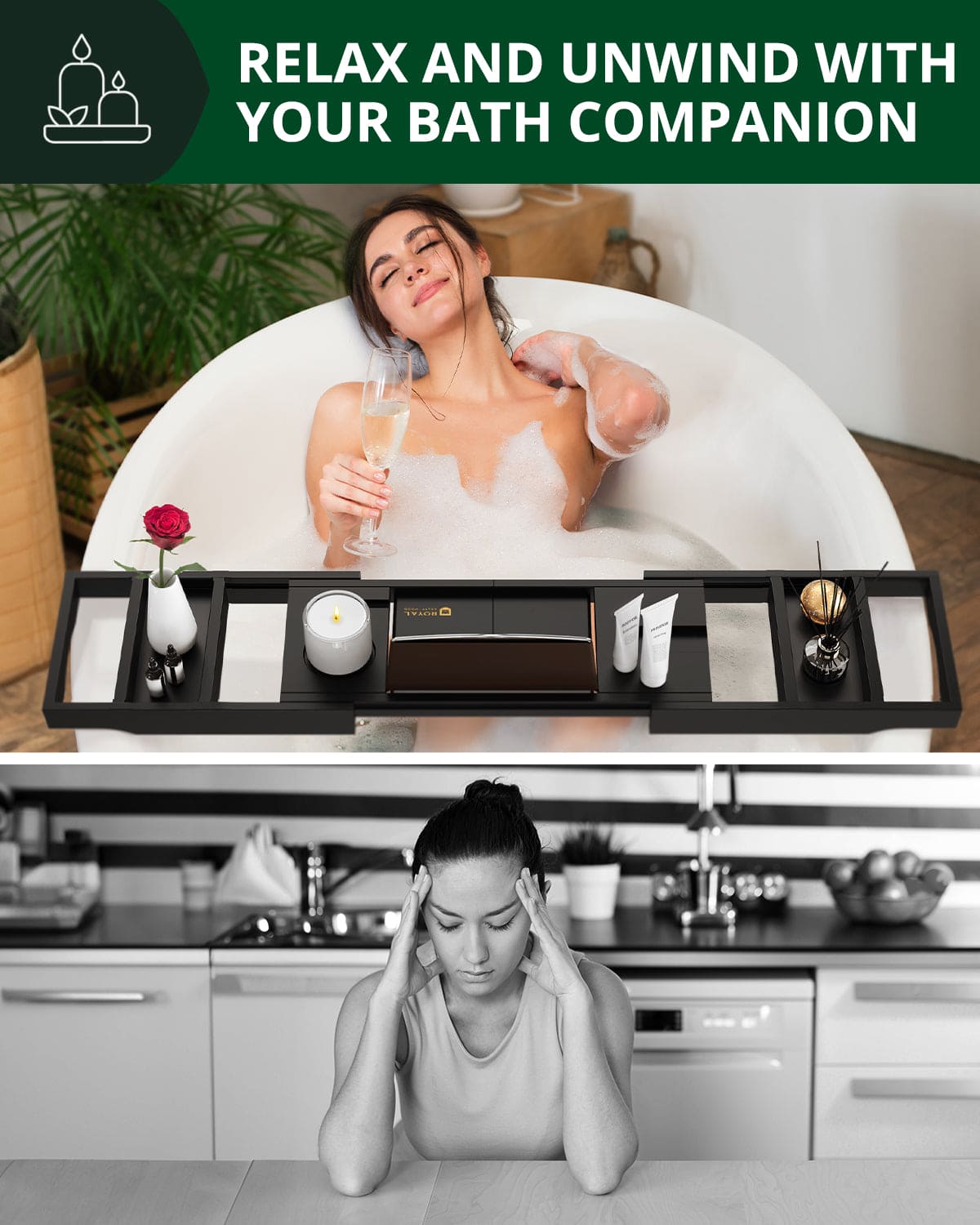 Foldable Bathtub Caddy Tray, Black - themonogram manor 