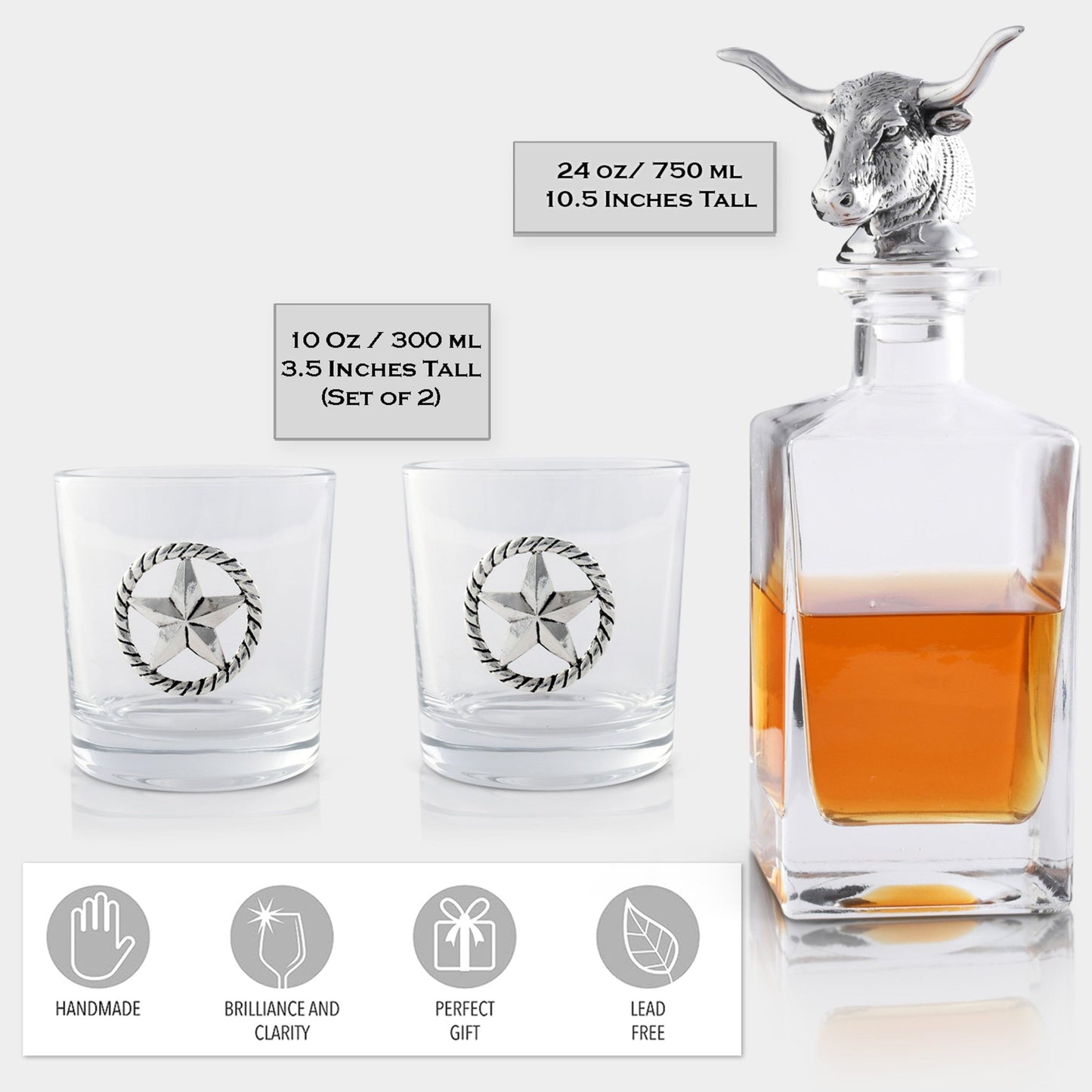 Longhorn Decanter Set with Pair of Glasses - themonogram manor 
