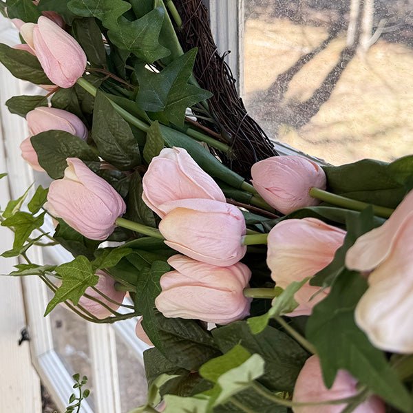 Faux Soft Pink Tulip Wreath - themonogram manor 