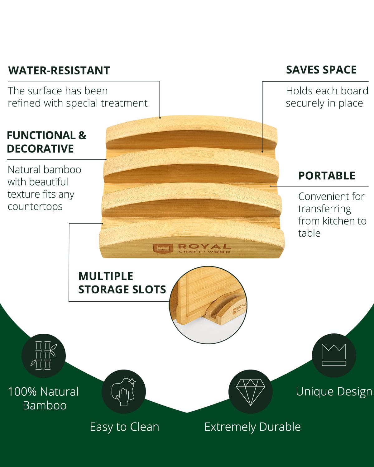 Cutting Board Stand with 3 Slots, Natural - themonogram manor 