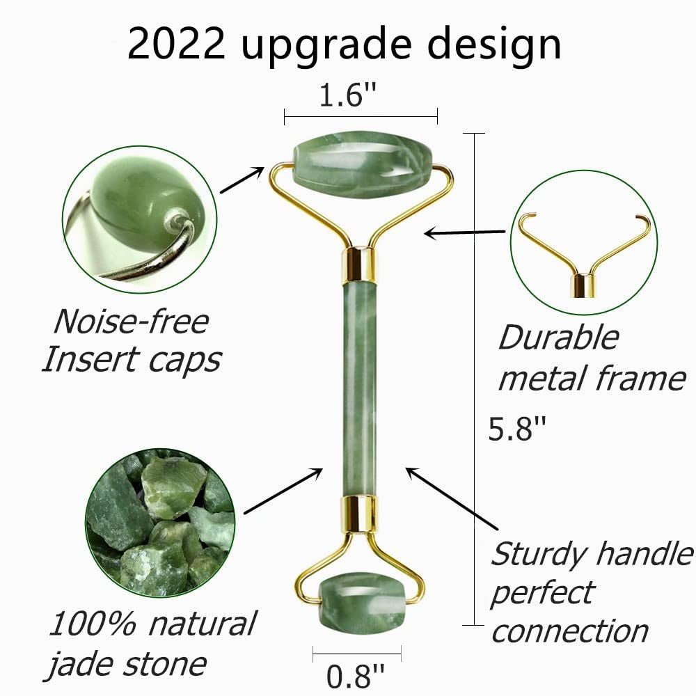 Gua Sha Facial Tools Jade Roller for Face - Facial Massage Tool for anti Aging Wrinkles and Skin Rejuvenate -100% Natural Jade Stone for Face Eyes (Jade Roller+Gua SHA) - themonogram manor 