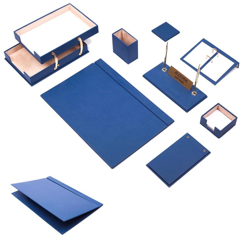 MOOG Leather Desk Set - Double Document Tray - White - 10 PCS - themonogram manor 