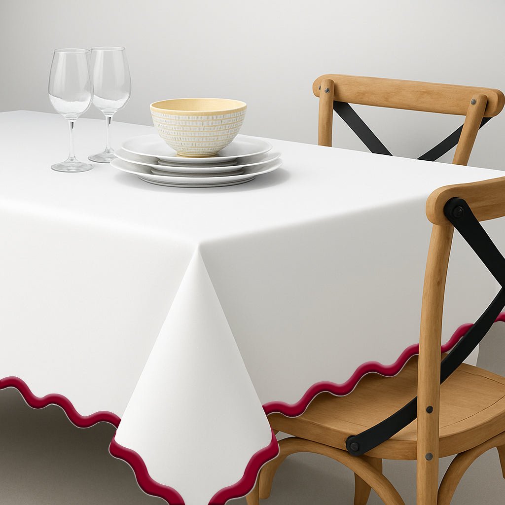 Applique Scalloped Embroidery Cotton Table Cloth - themonogram manor 