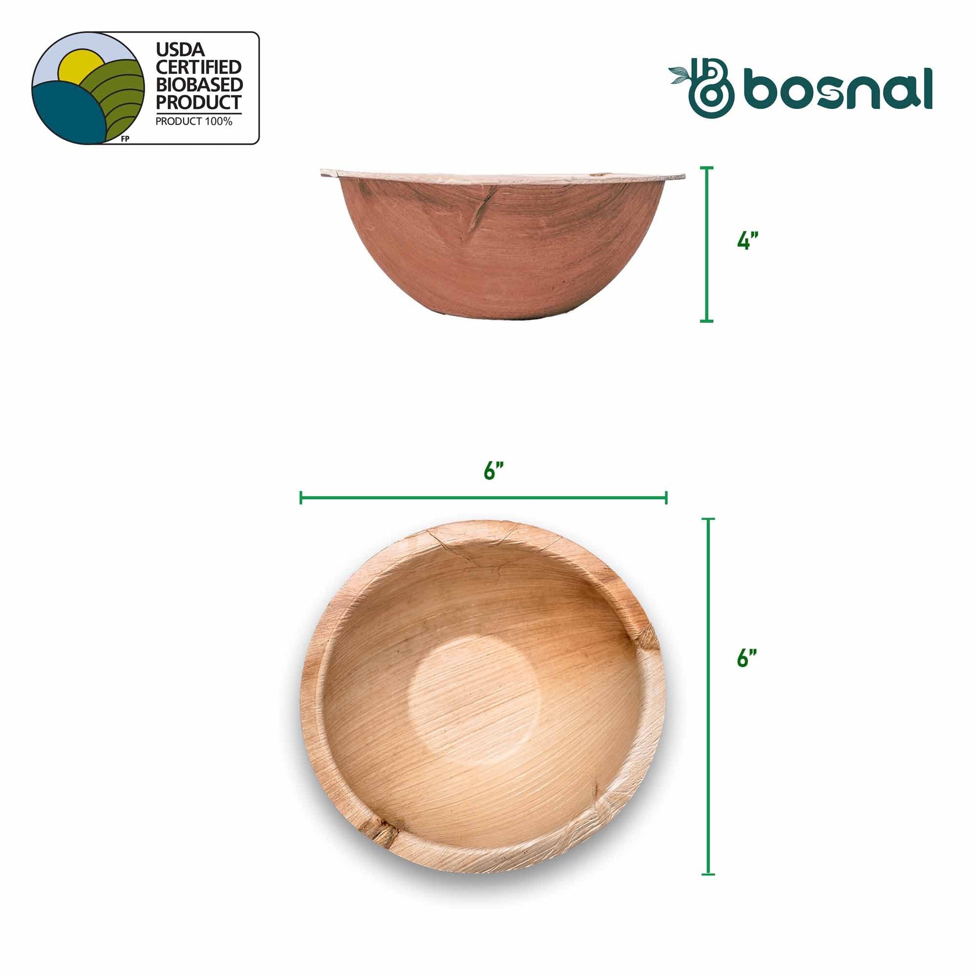 Bosnal - Palm Leaf Bowl, 6 inch, Round , 25 Pcs - themonogram manor 