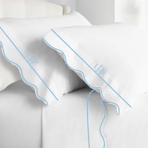 Monogram 400TC Cotton Scallop Embroidery & Border Sateen Solid Sheet Set - themonogram manor 