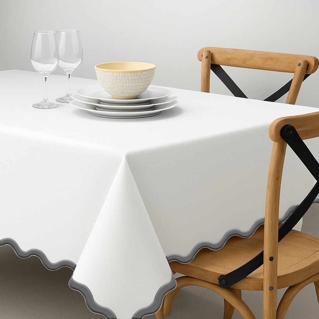 Applique Scalloped Embroidery Cotton Table Cloth - themonogram manor 