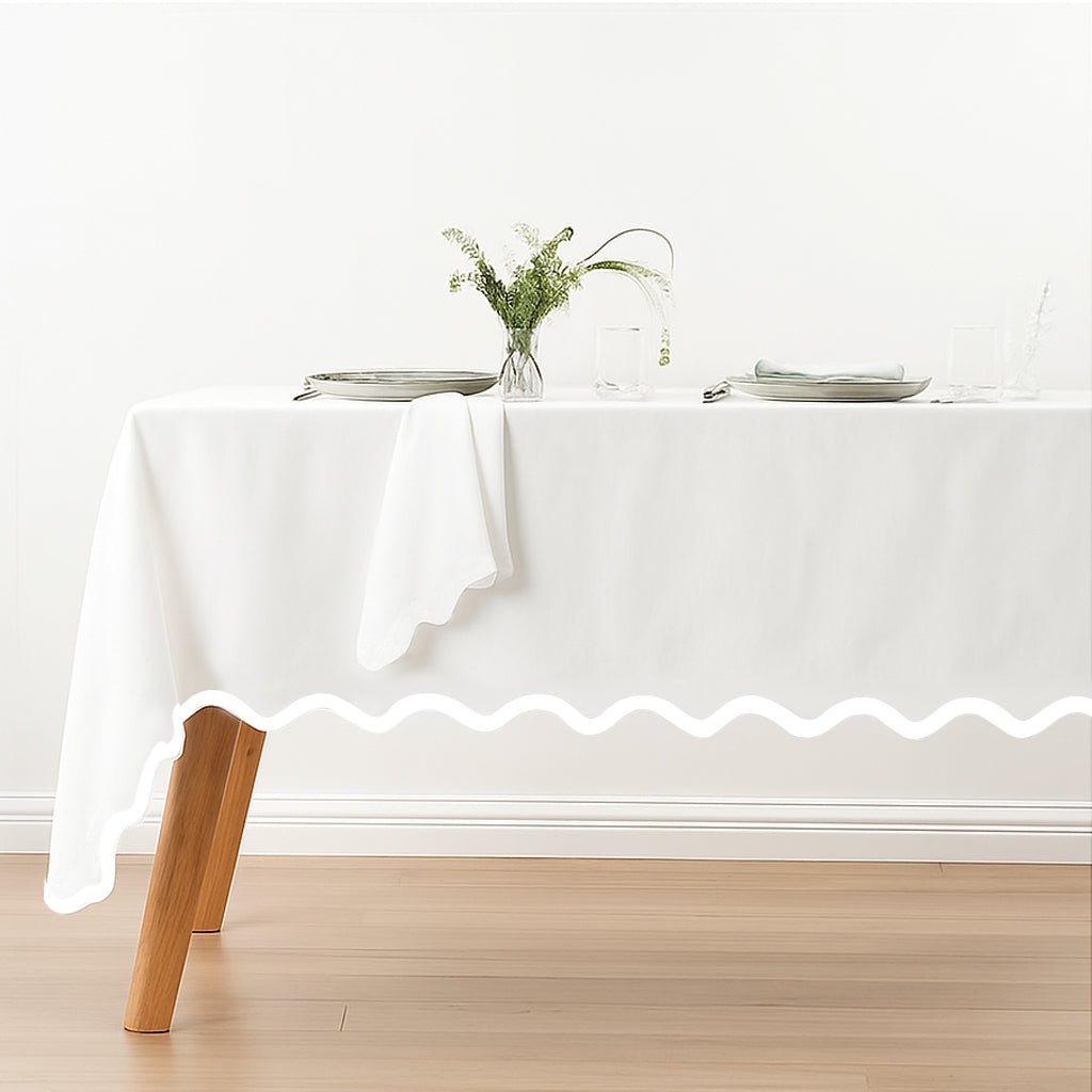 Applique Scalloped Embroidery Cotton Table Cloth - themonogram manor 