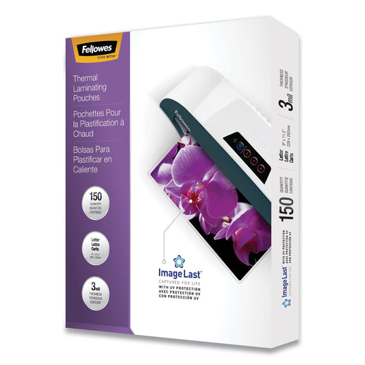 Fellowes ImageLast Laminating Pouches with UV Protection, 3 mil, 9" x 11.5", Clear, 150/Pack - themonogram manor 