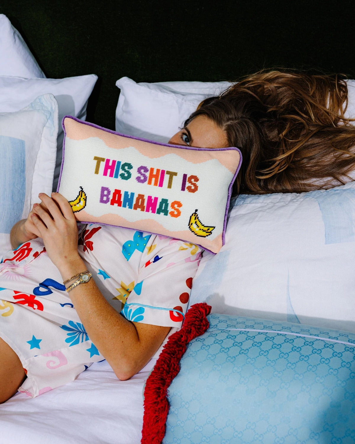 Bananas Needlepoint Pillow - #themonogram manor #