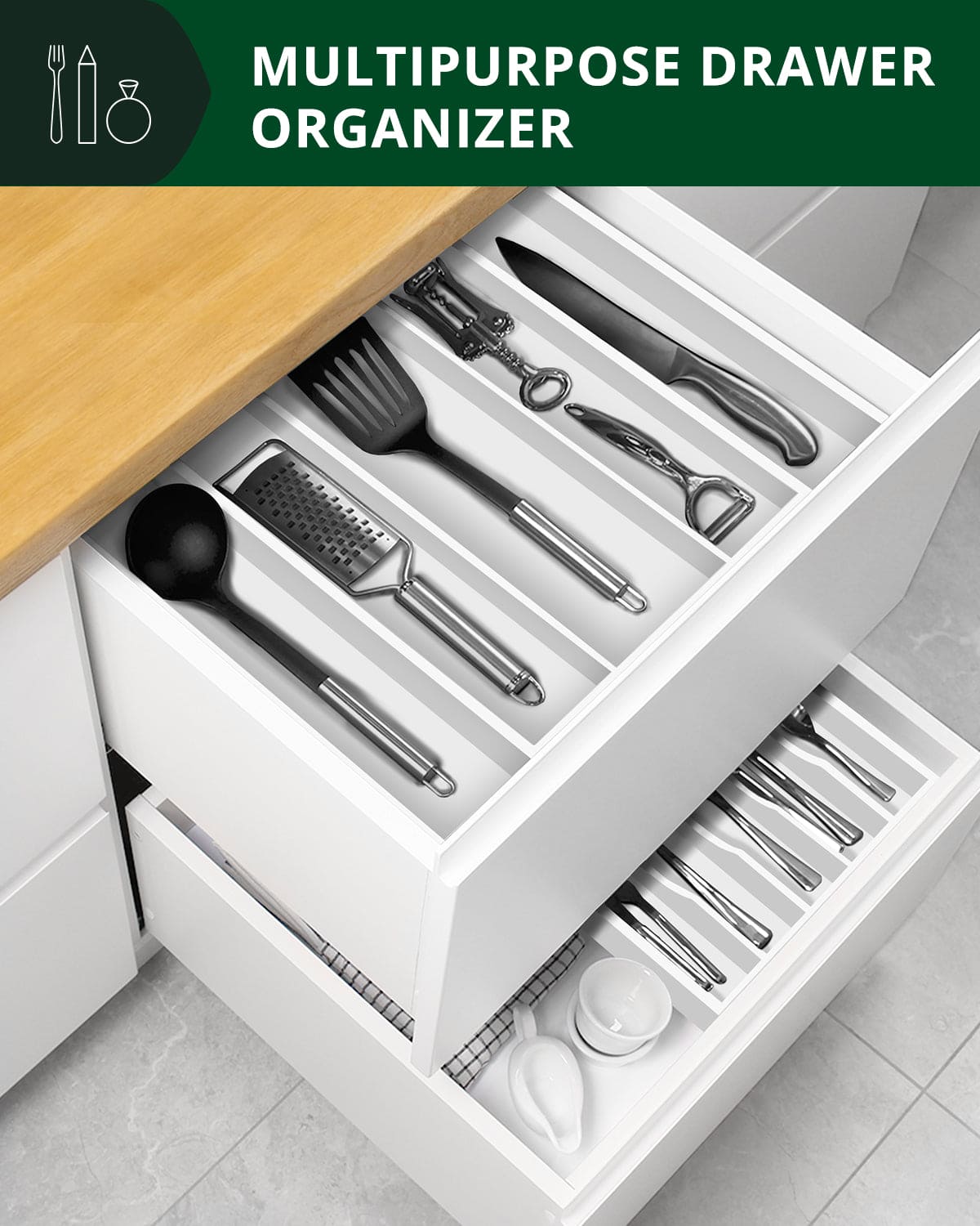 Utensil Drawer Organizer, White (5 Slots) - themonogram manor 