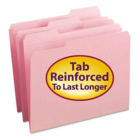Smead Reinforced Top Tab Colored File Folders, 1/3 - Cut Tabs: Assorted, Letter Size, 0.75" Expansion, Pink, 100/Box - themonogram manor 