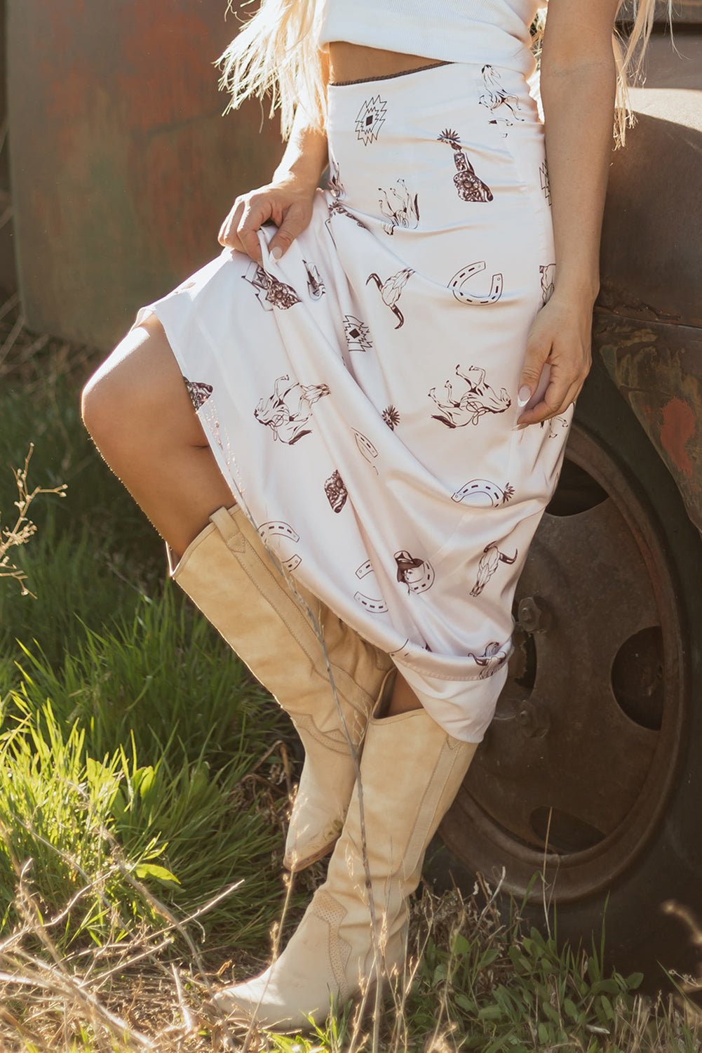 Western Lace Trim High Waist Maxi Skirt - themonogram manor 