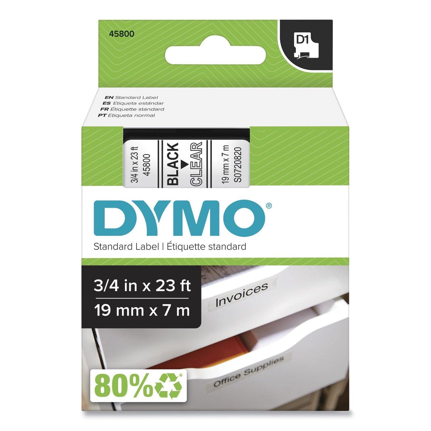 DYMO D1 High - Performance Polyester Removable Label Tape, 0.75" x 23 ft, Black on Clear - themonogram manor 