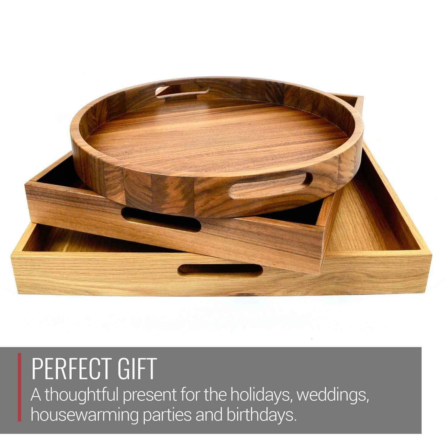16.5 Inch Round Walnut Wood Serving and Coffee Table Tray with Handles - themonogram manor 