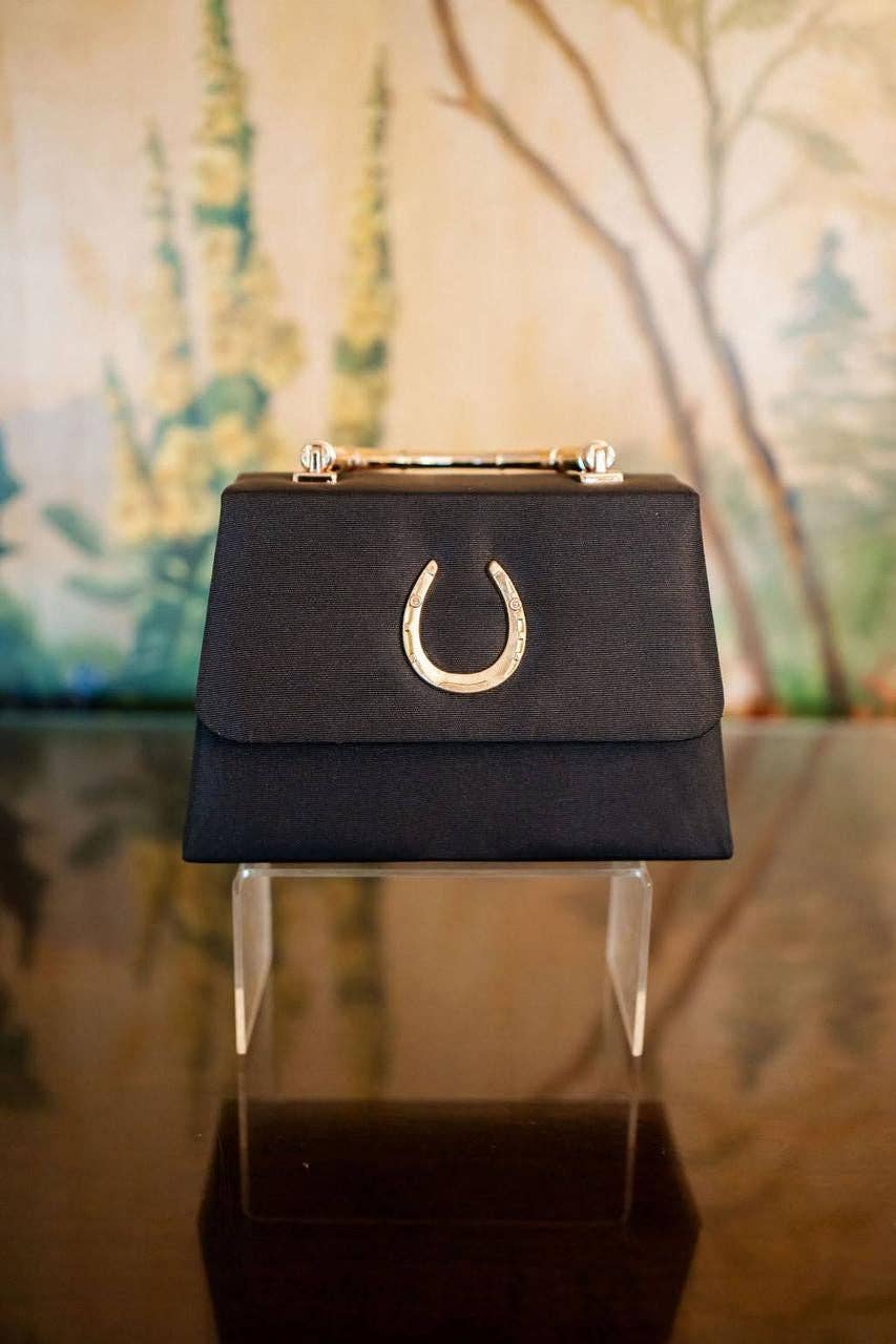 Black Faille Lulu with Gold Handle Handbag - Gold Charms- WS - themonogram manor 