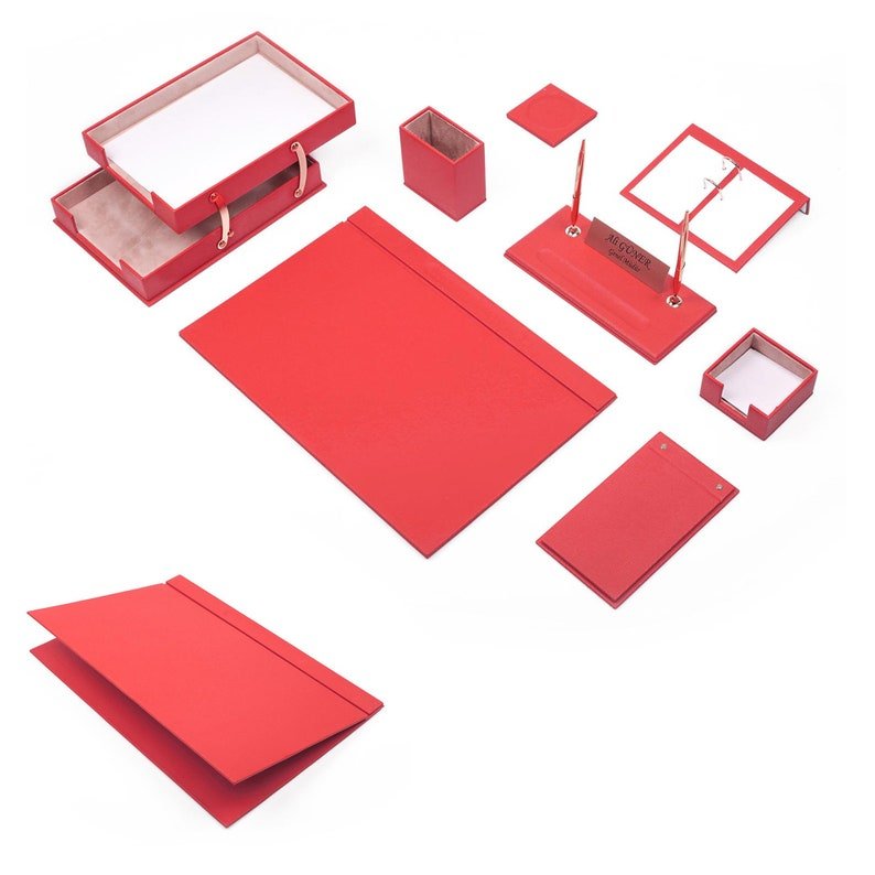 MOOG Leather Desk Set - Double Document Tray - Green - 10 PCS - themonogram manor 