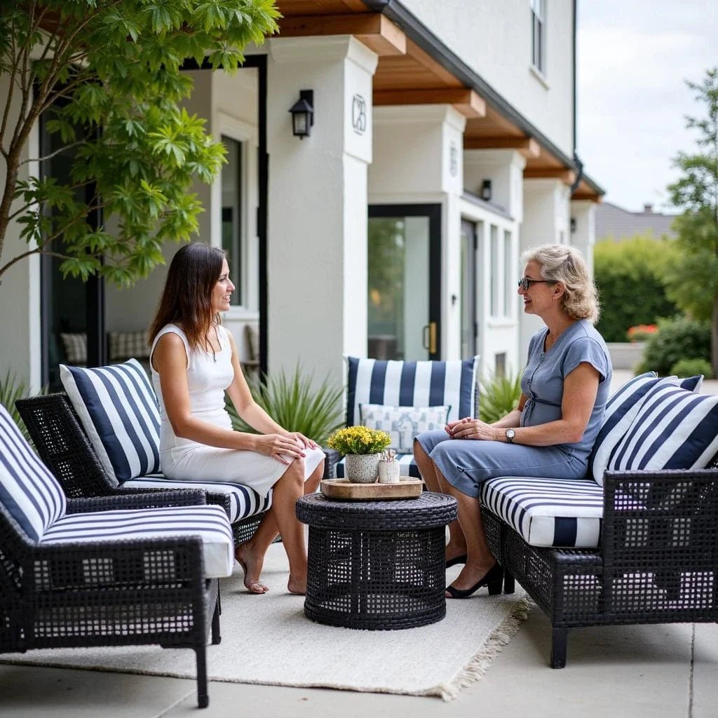 Black and White Cabana Stripe Outdoor Slip Covers, Compatible with IKEA Duvholmen Kuddarna - themonogram manor 