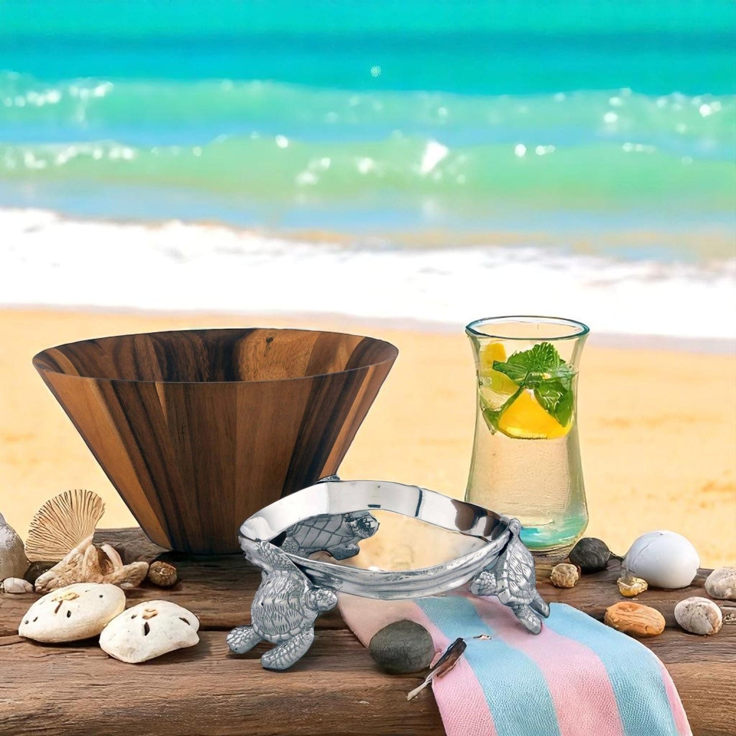 Sea Turtle Wood Salad Bowl - themonogram manor 