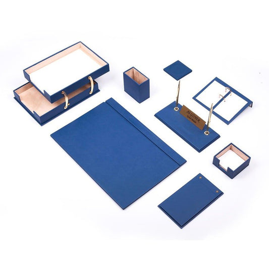 MOOG Leather Desk Set - Double Document Tray - Blue - 10 PCS - themonogram manor 