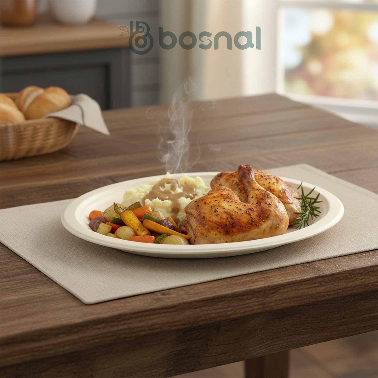 Bosnal - Sugarcane Bagasse Compostable 10 inch Oval Plates - Case of 20 (500 Pcs) - themonogram manor 
