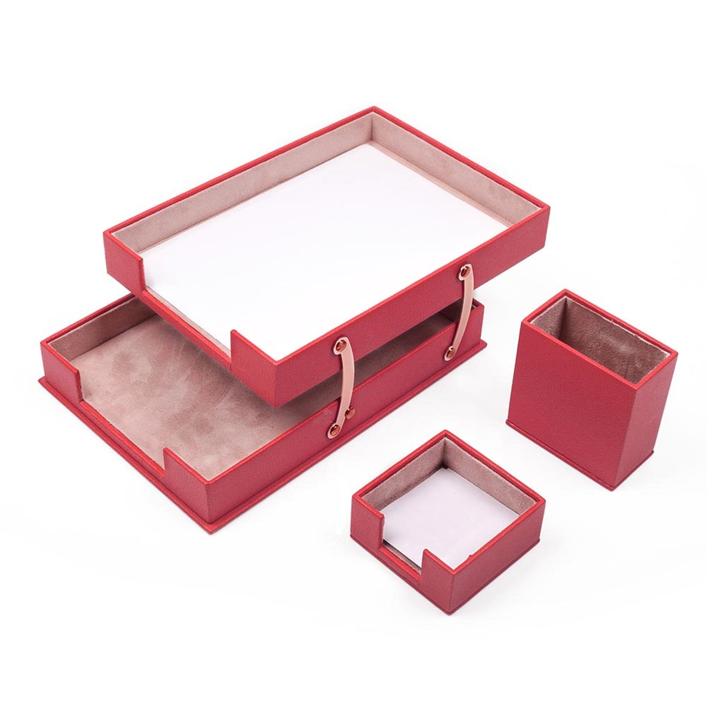 MOOG Leather Desk Set - 3 Accessories - Double Document Tray - White - 3 PCS - themonogram manor 