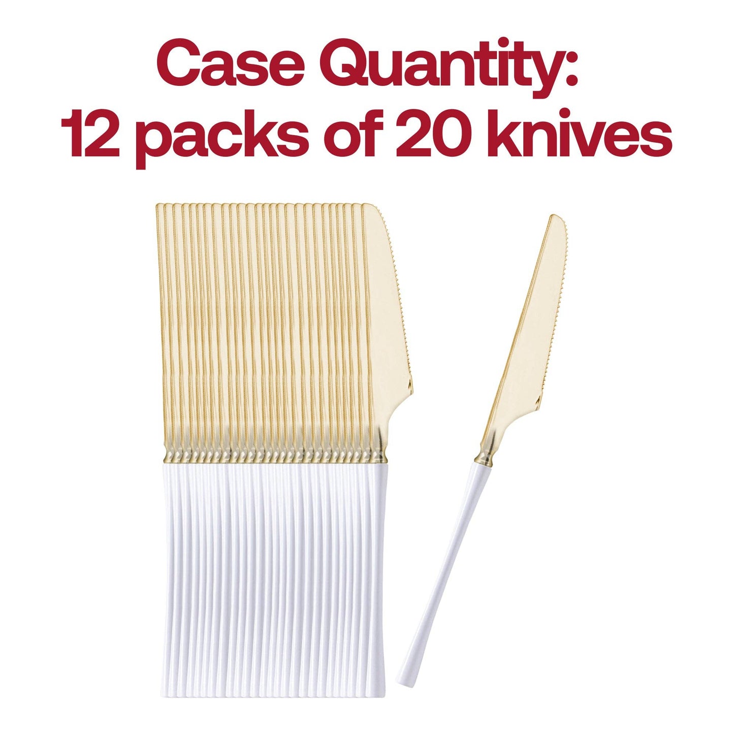 Gold with White Handle Plastic Dinner Knives - 20 pcs - themonogram manor 