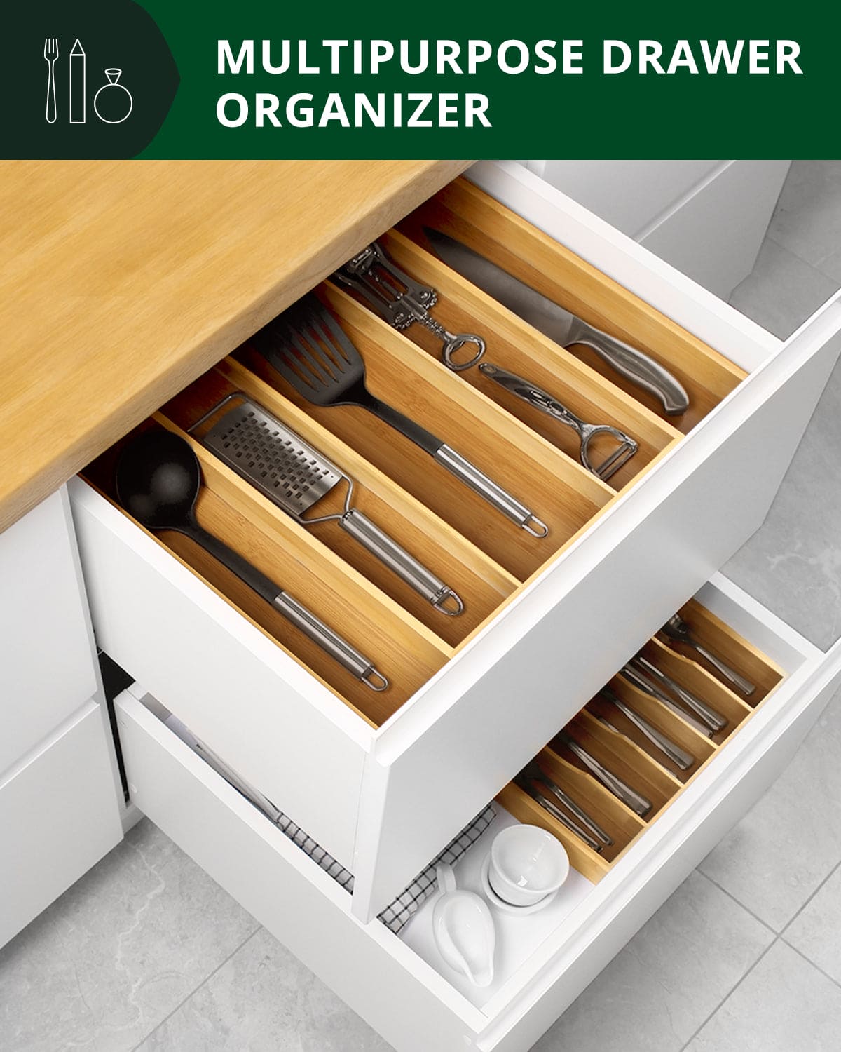 Utensil Drawer Organizer, Natural (5 Slots) - themonogram manor 