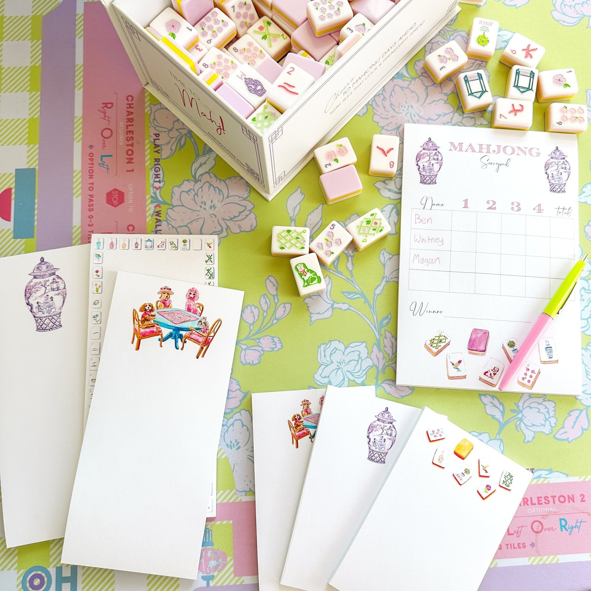 Dogs Playing Mahjong Notepad - themonogram manor 