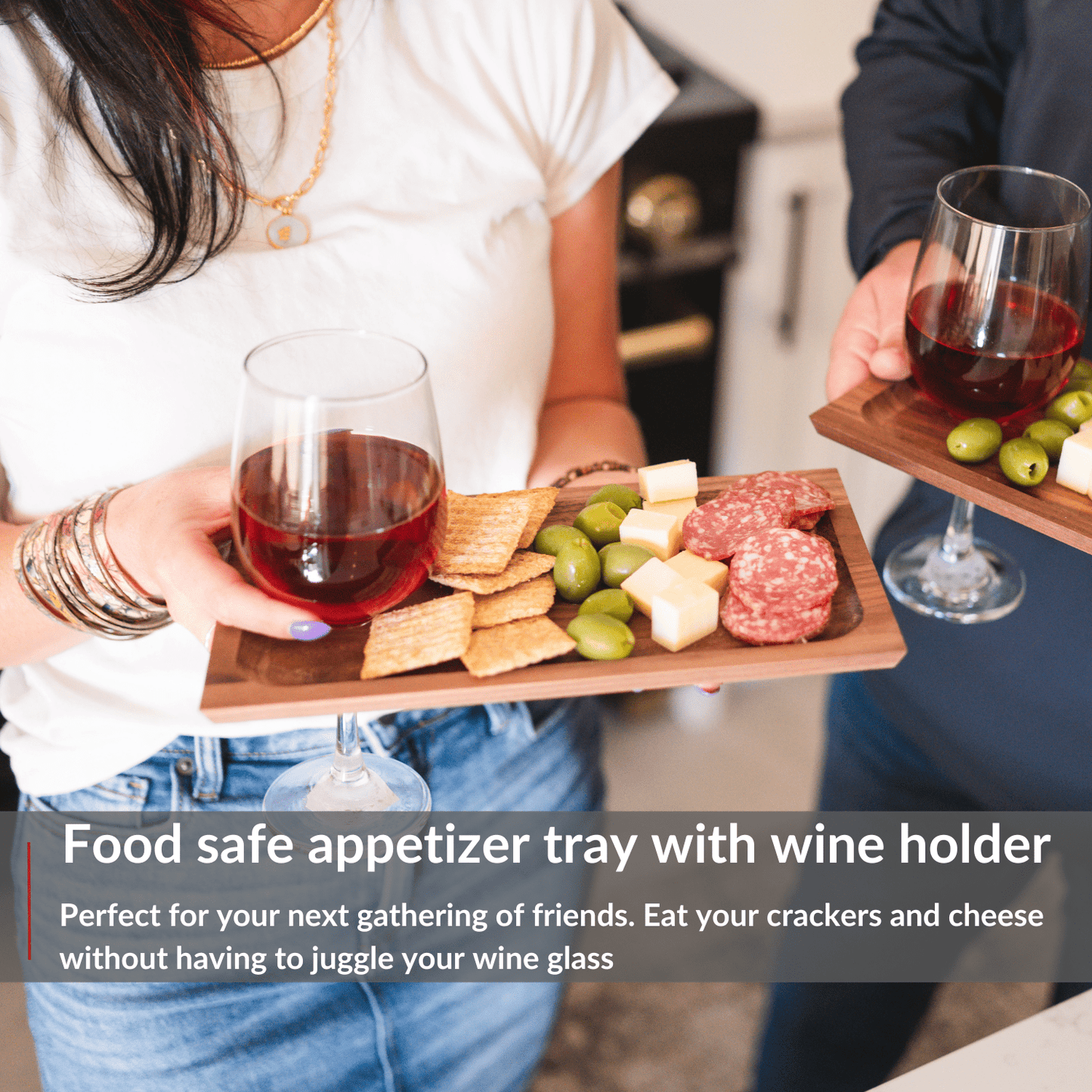 Charcuterie and Appetizer Tray with Wine Holder - 4PACK - Perfect for Parties and Small Gatherings - themonogram manor 