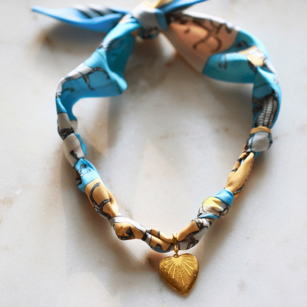 Scarf Necklace ~ Blue Horse Pattern - themonogram manor 