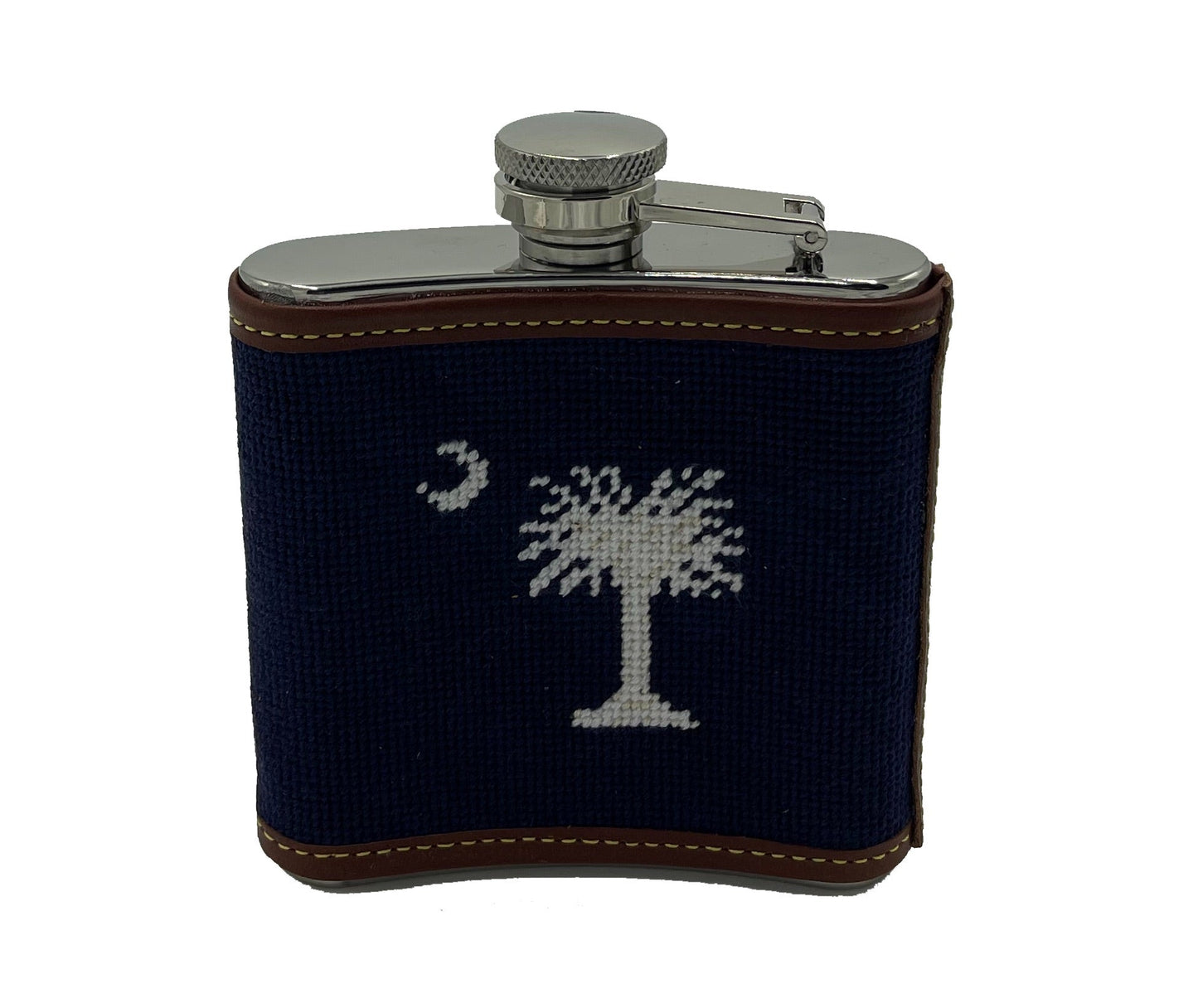 Crescent and Palmetto Hand - stitched Needlepoint Flask 5 oz - themonogram manor 