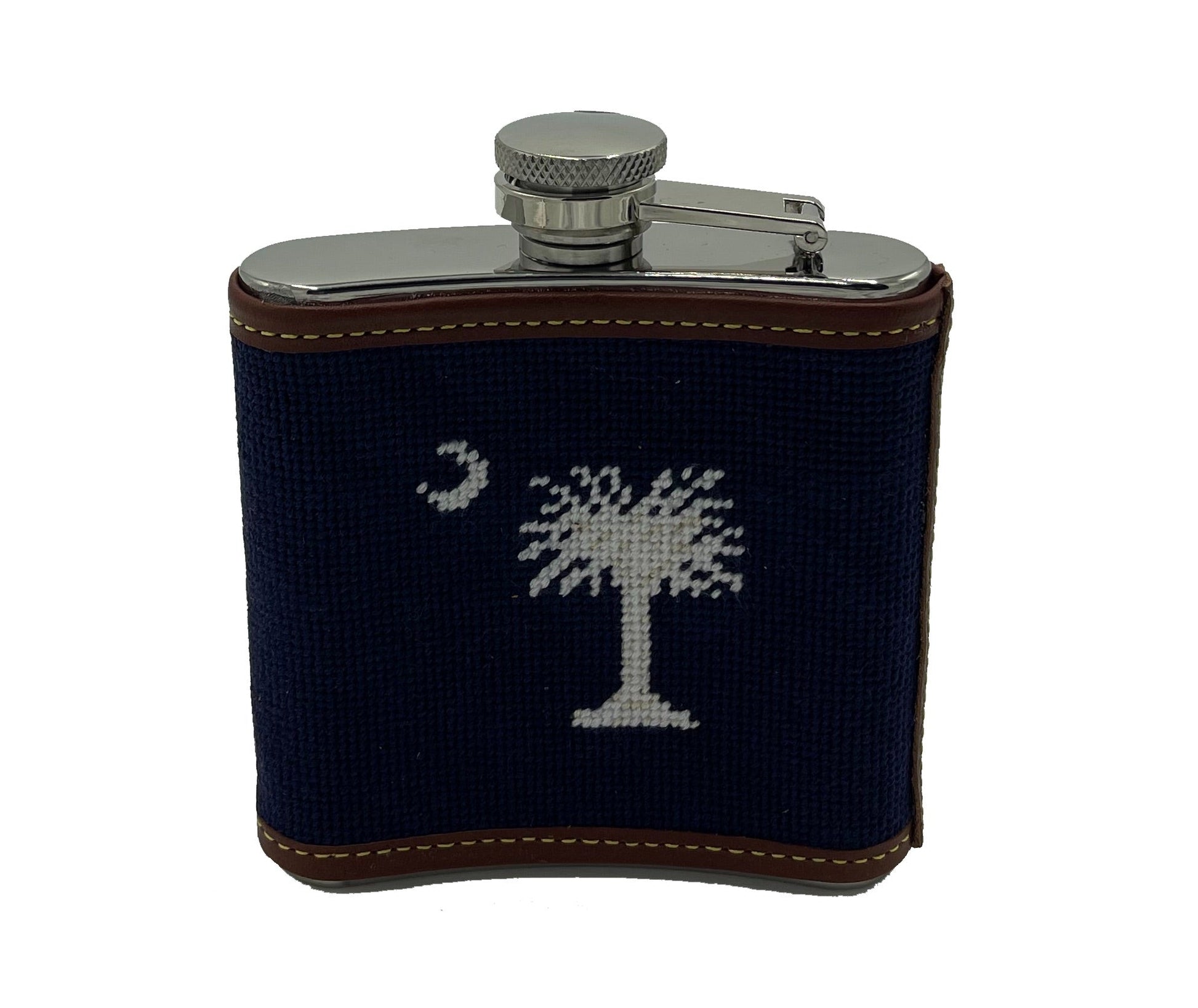 Crescent and Palmetto Hand - stitched Needlepoint Flask 5 oz - themonogram manor 