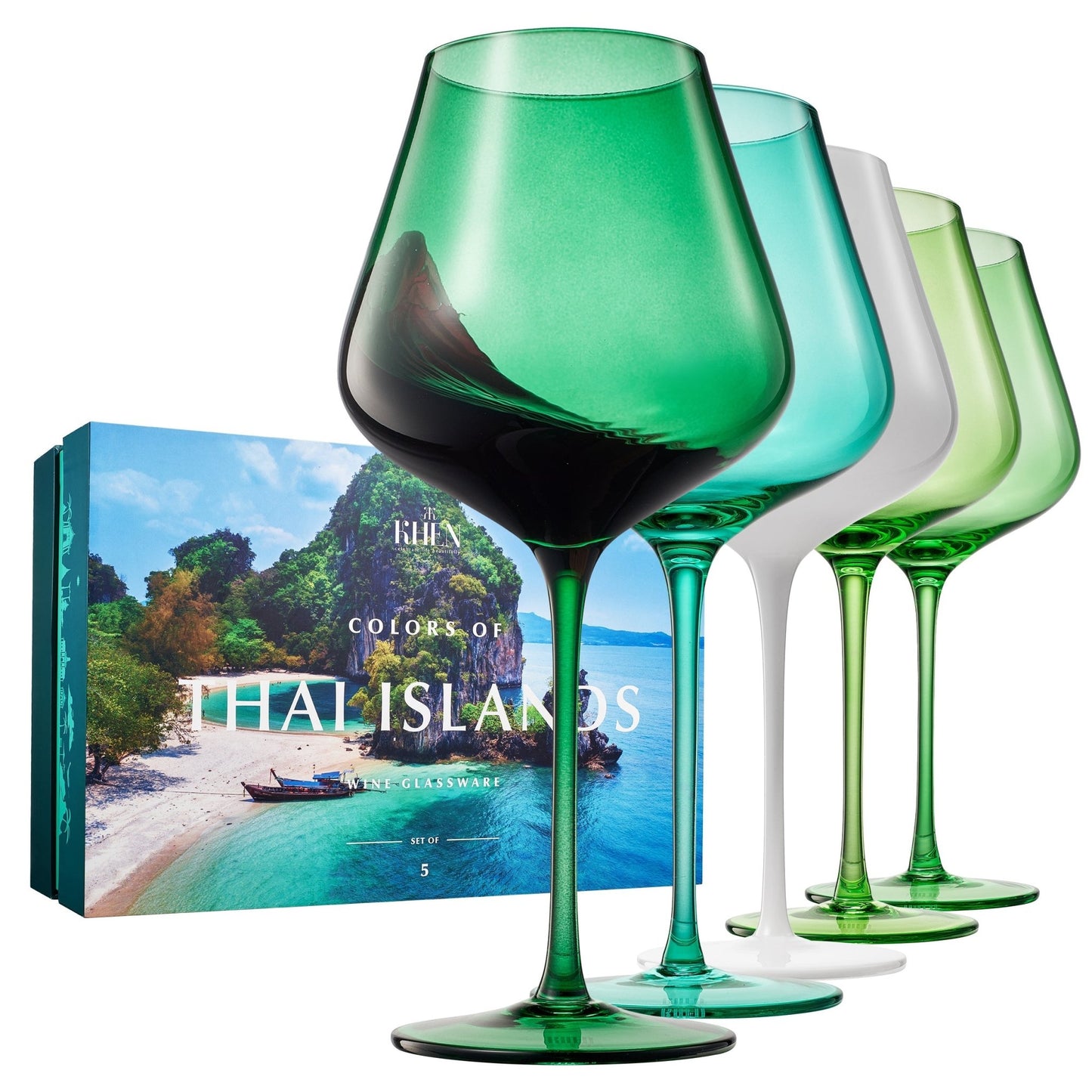 Stagioni Stemmed Wine Glassware, Thai Islands, Set of 5 - themonogram manor 