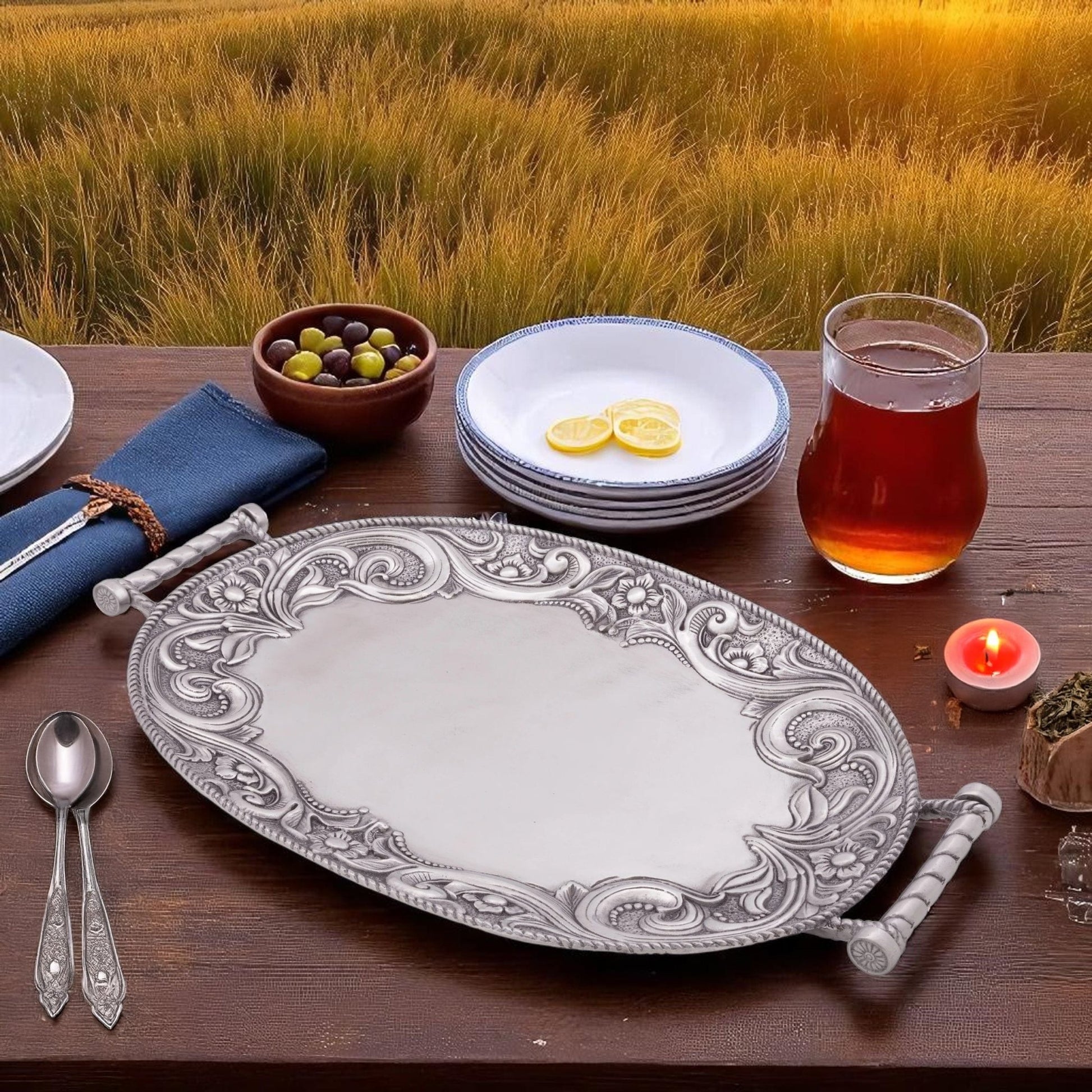 Western Leather Serving Tray - themonogram manor 