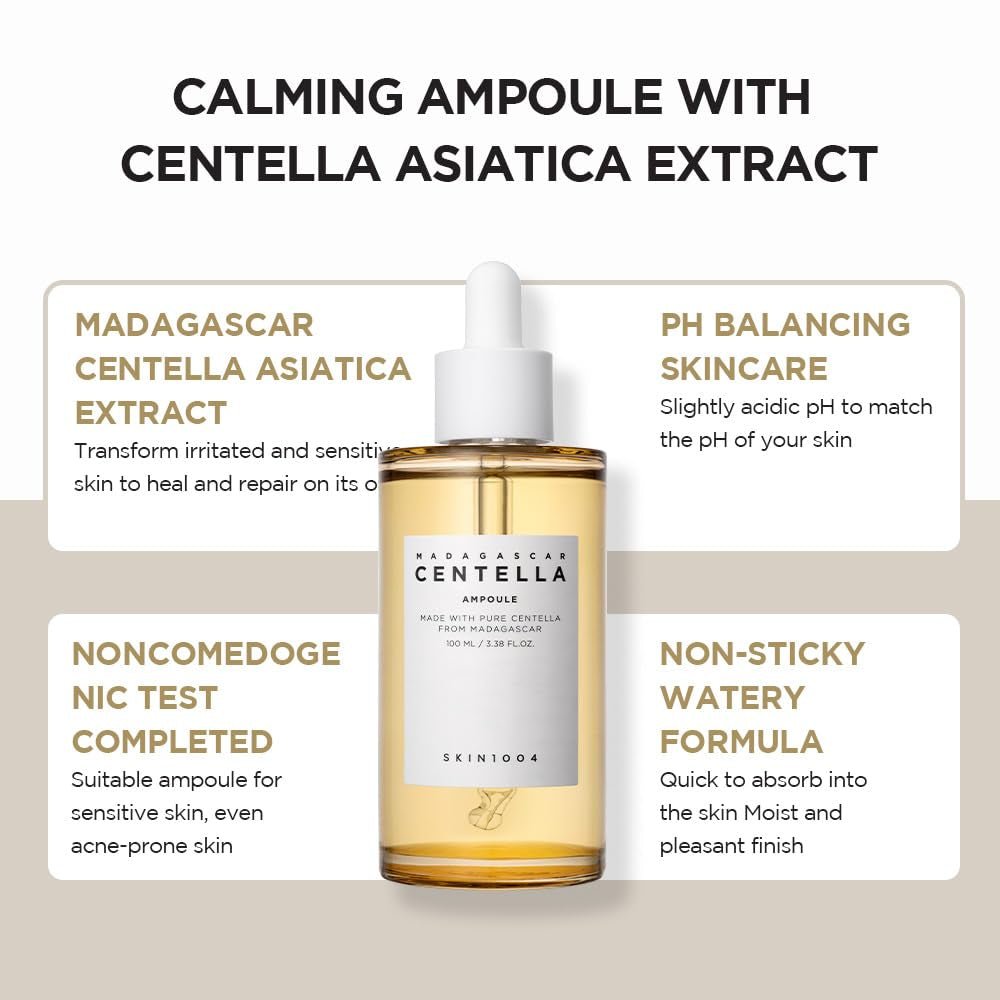 Madagascar Centella Asiatica Ampoule Facial Serum 1.85 Fl.Oz, 55Ml, Soothes Acne Prone and Sensitive Skin - themonogram manor 
