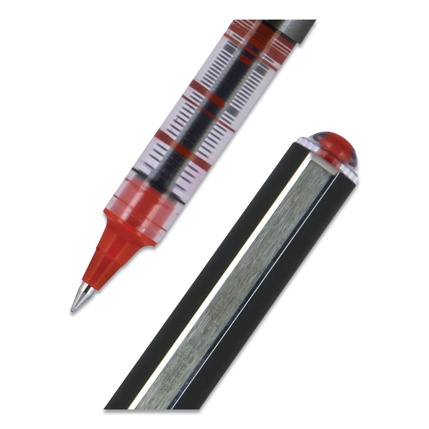 uniball VISION Roller Ball Pen, Stick, Micro 0.5 mm, Red Ink, Gray/Red Barrel, Dozen - themonogram manor 